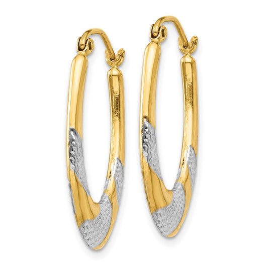 14K Two-Tone Gold Hollow Oval Hoop Earrings