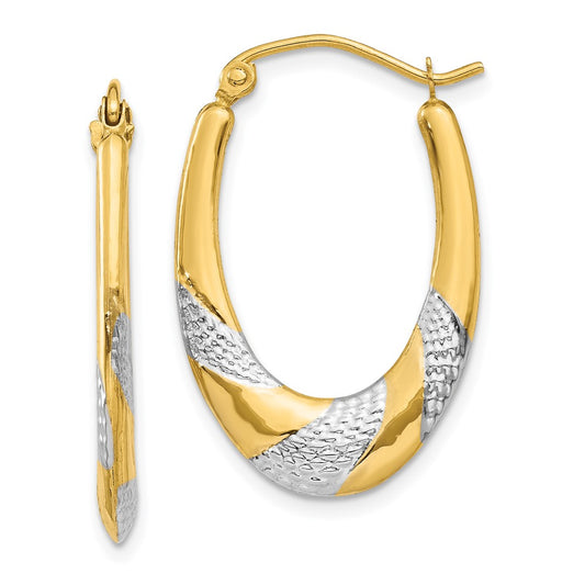 14K Two-Tone Gold Hollow Oval Hoop Earrings