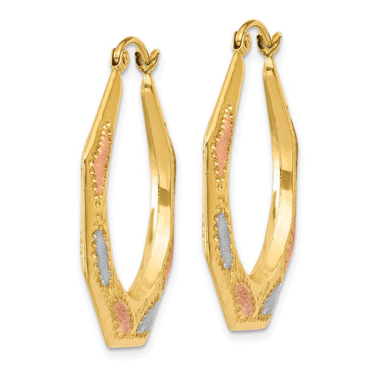 14K Tri-Color Gold Hollow Hoop Earrings
