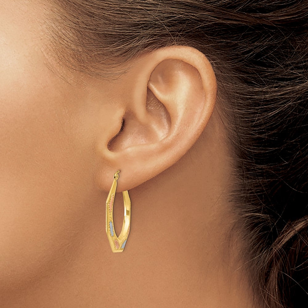 14K Tri-Color Gold Hollow Hoop Earrings