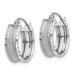 14K White Gold Diamond-cut Satin Hoop Earrings