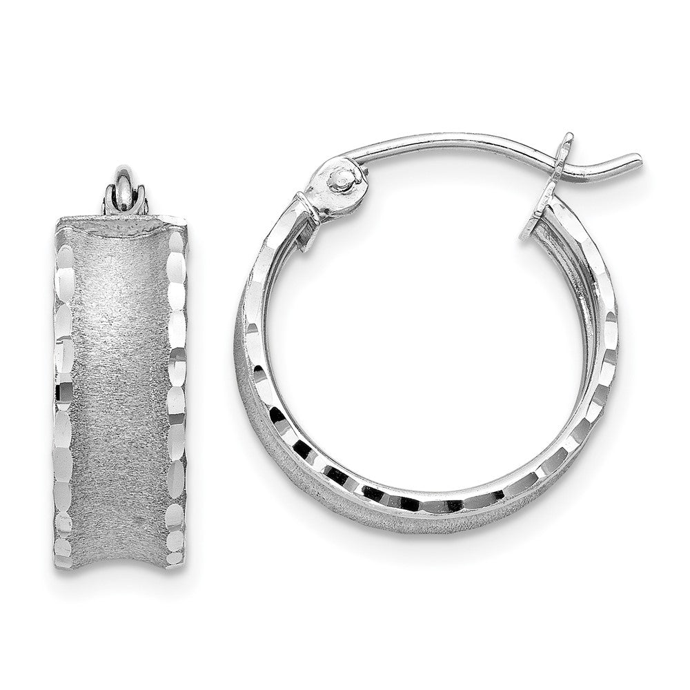 14K White Gold Diamond-cut Satin Hoop Earrings