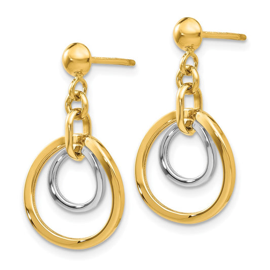 14K Two-Tone Gold Circle Post Dangle Earrings