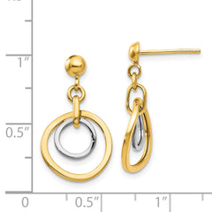 14K Two-Tone Gold Circle Post Dangle Earrings