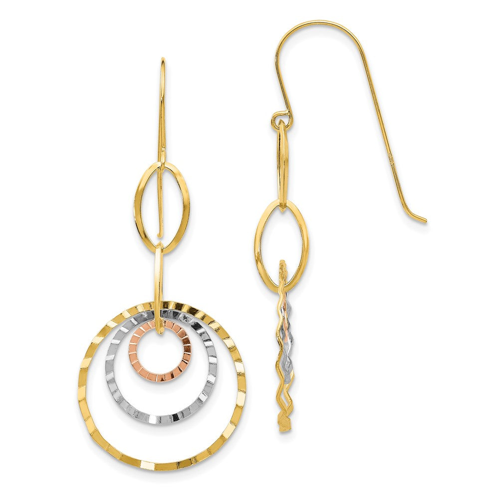 14K Tri-Color Gold Textured Circle Dangle Earrings