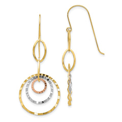 14K Tri-Color Gold Textured Circle Dangle Earrings
