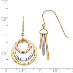 14K Tri-Color Gold Gold Circle Dangle Shepherd Hook Earrings