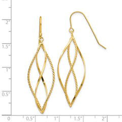 14K Yellow Gold Polished and Textured Twisted Dangle Earrings