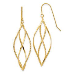 14K Yellow Gold Polished and Textured Twisted Dangle Earrings