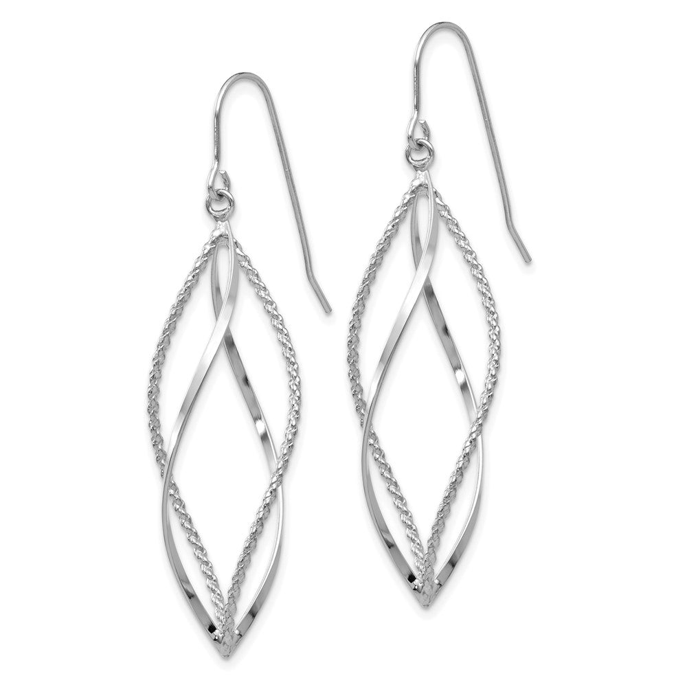 14K White Gold Polished and Textured Twisted Dangle Earrings