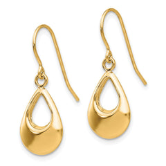 14K Yellow Gold Teardrop Hollow Dangle Earrings