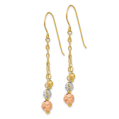 14K Tri-Color Gold with Diamond-cut Beads Dangle Earrings