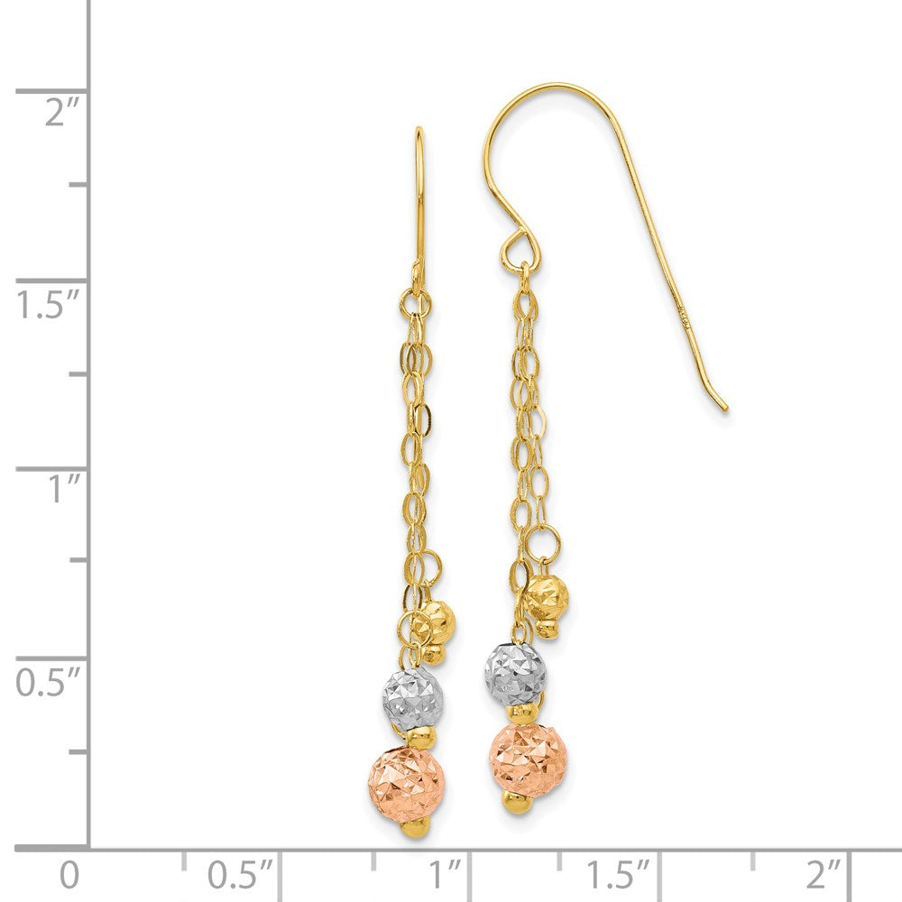 14K Tri-Color Gold with Diamond-cut Beads Dangle Earrings