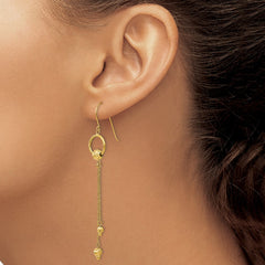 14K Yellow Gold Diamond-cut Dangle Shepherd Hook Earrings
