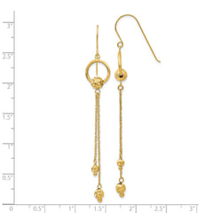 14K Yellow Gold Diamond-cut Dangle Shepherd Hook Earrings
