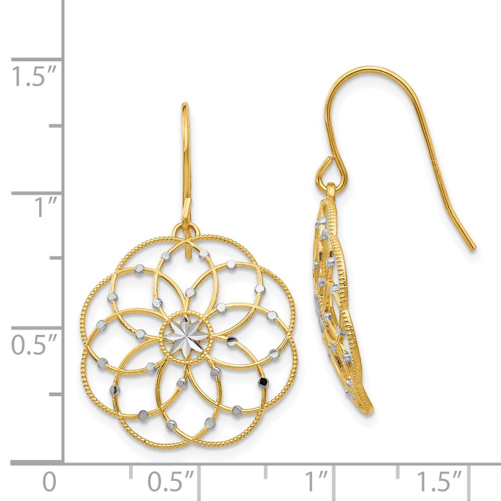 14K Two-Tone Gold Diamond-cut Fancy Shepherd Hook Earrings
