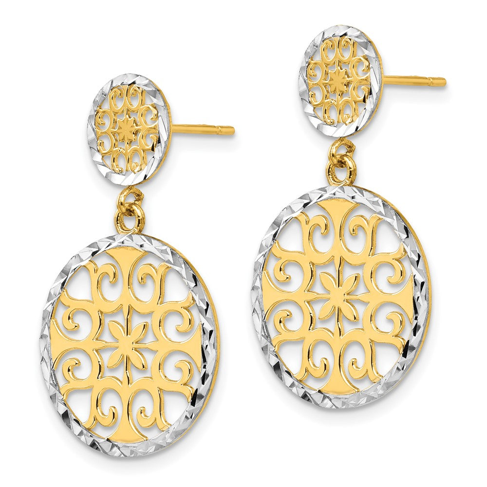 14K Two-Tone Gold Diamond-cut Circles Dangle Post Earrings