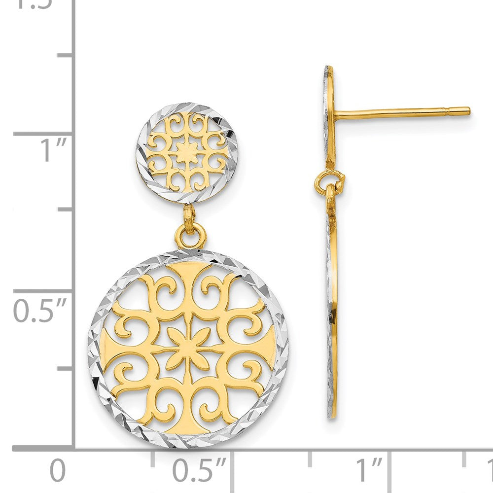 14K Two-Tone Gold Diamond-cut Circles Dangle Post Earrings
