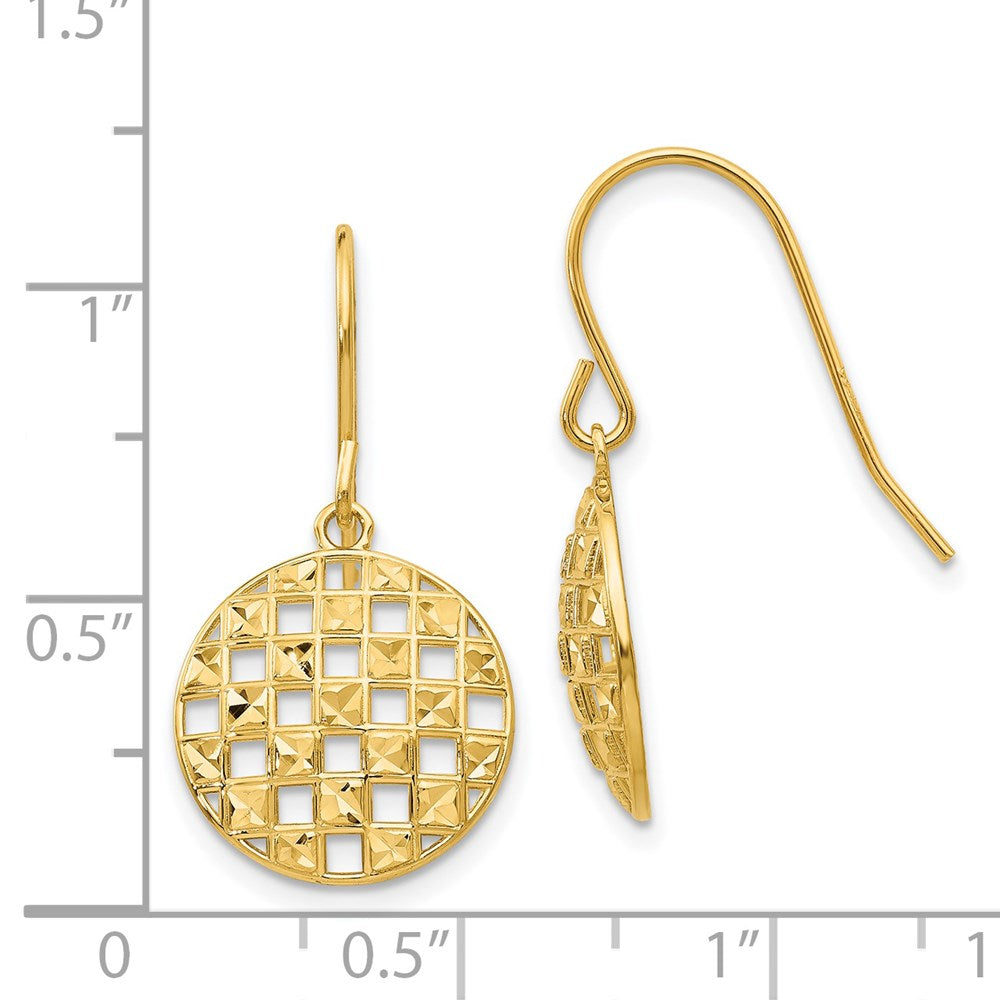 14K Yellow Gold Circle Diamond-cut Shepherd Hook Earrings