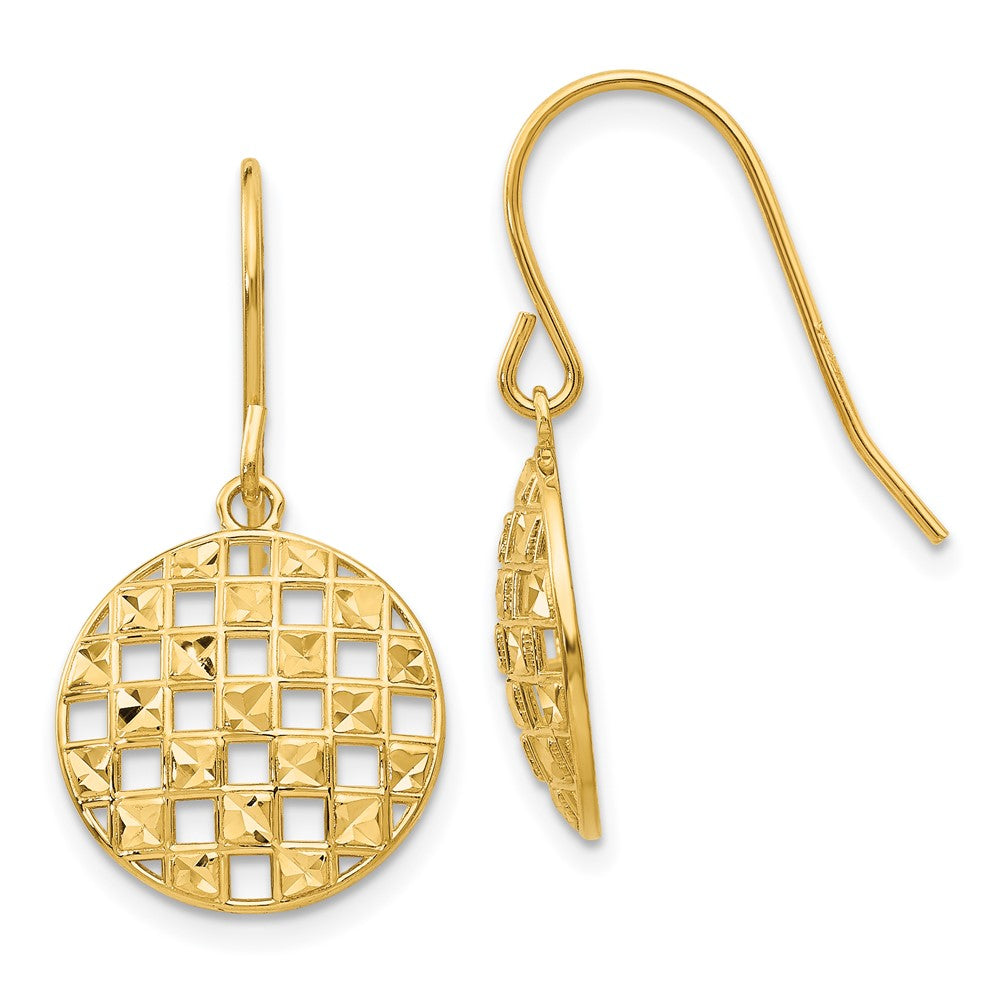 14K Yellow Gold Circle Diamond-cut Shepherd Hook Earrings