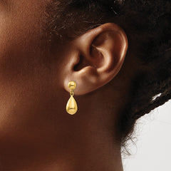 14K Yellow Gold Teardrop Hollow Post Dangle Earrings
