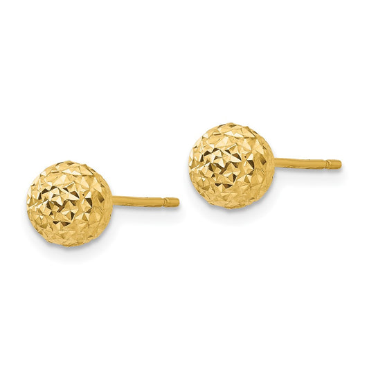 14K Yellow Gold Diamond-cut Ball Post Earrings