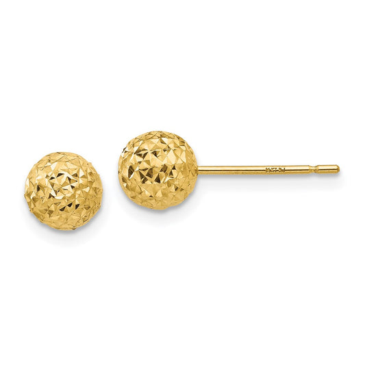 14K Yellow Gold Diamond-cut Ball Post Earrings