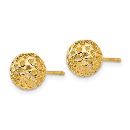 14K Yellow Gold Diamond-cut Bead Post Earrings