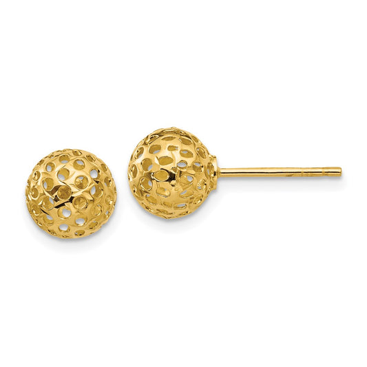 14K Yellow Gold Diamond-cut Bead Post Earrings