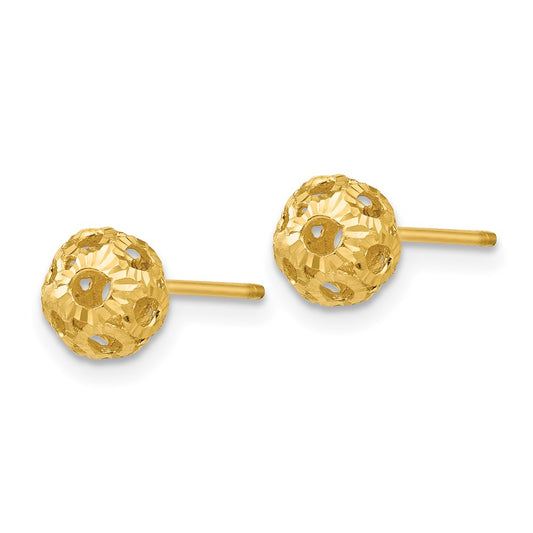 14K Yellow Gold Open Diamond-cut Ball Post Earrings