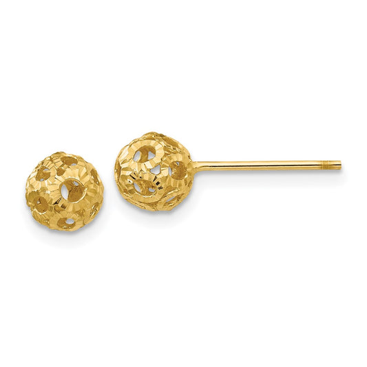 14K Yellow Gold Open Diamond-cut Ball Post Earrings