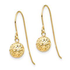 14K Yellow Gold 6mm Diamond-cut Bead Dangle Earrings