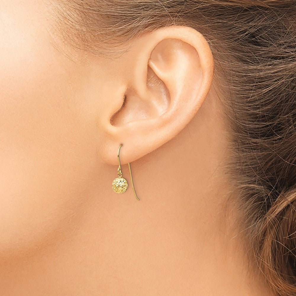 14K Yellow Gold 6mm Diamond-cut Bead Dangle Earrings