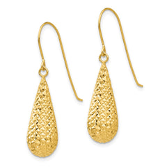 14K Yellow Gold Diamond-cut Puff Tear Drop Dangle Earrings