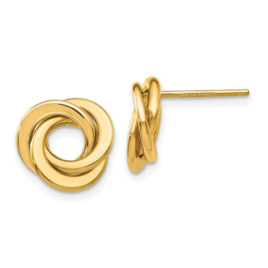 14K Yellow Gold Polished Intertwined Circles Post Earrings