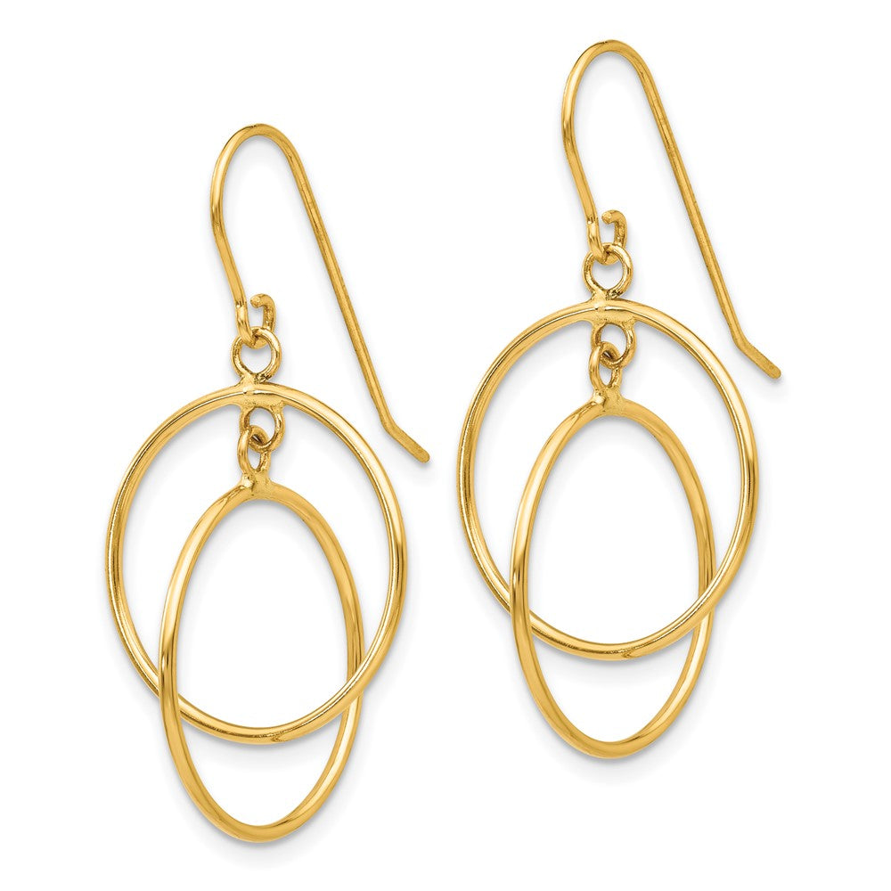 14K Yellow Gold Polished Circles Dangle Earrings