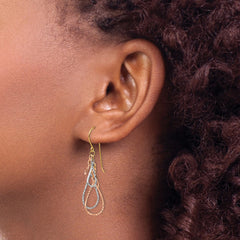 14K Tri-Color Gold Diamond-cut Tear Drop Dangle Earrings