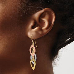 14K Tri-Color Gold Diamond-cut Tear Drop Shepherd Hook Earrings