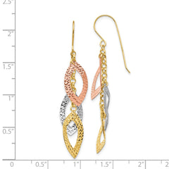 14K Tri-Color Gold Diamond-cut Tear Drop Shepherd Hook Earrings