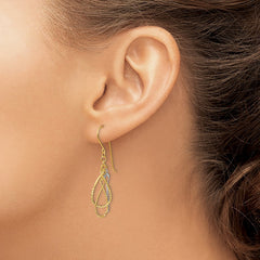 14K Two-Tone Gold Diamond-cut Tear Drop Shepherd Hook Earrings