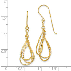 14K Yellow Gold Diamond-cut Tear Drop Shepherd Hook Earrings