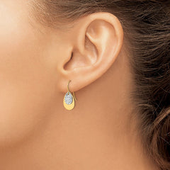 14K Two-Tone Gold Polished Textured Teardrop Dangle Earrings