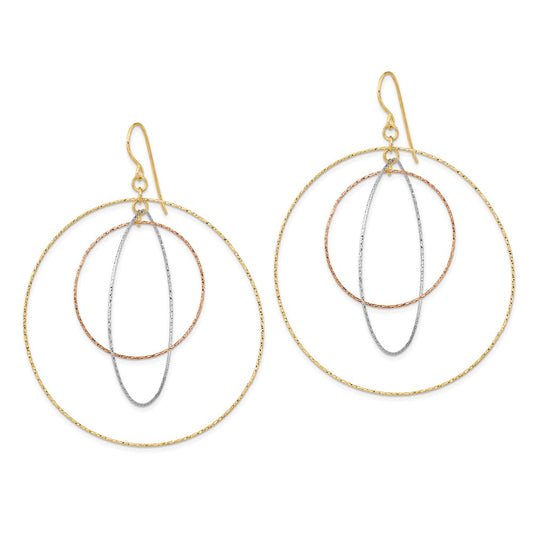 14K Tri-Color Gold Diamond-cut Graduated Circles Shepherd Hook Earrings