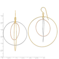 14K Tri-Color Gold Diamond-cut Graduated Circles Shepherd Hook Earrings
