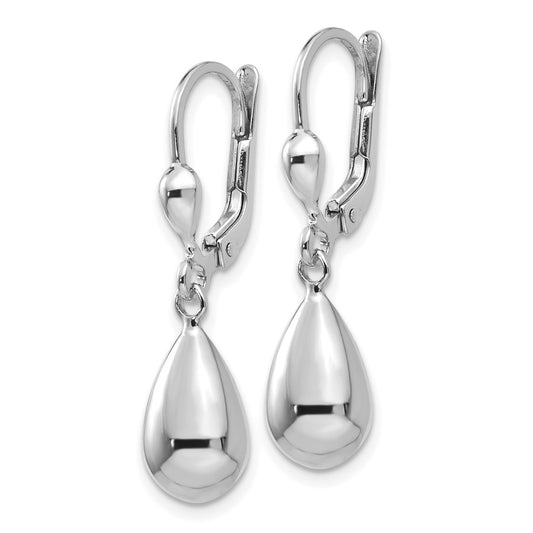 14K White Gold Polished Dangle Leverback Earrings