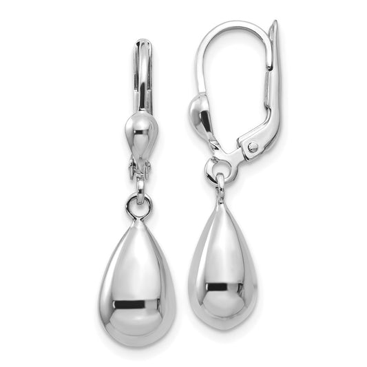 14K White Gold Polished Dangle Leverback Earrings