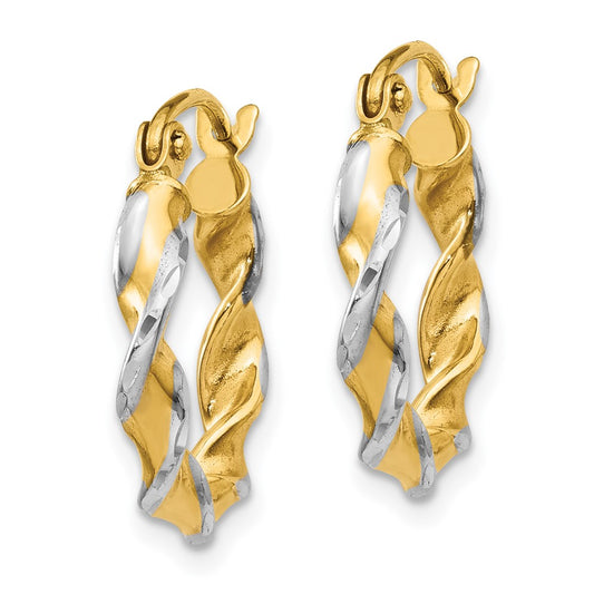 14K Two-Tone Gold Polished 2.75mm Fancy Twisted Hoop Earrings