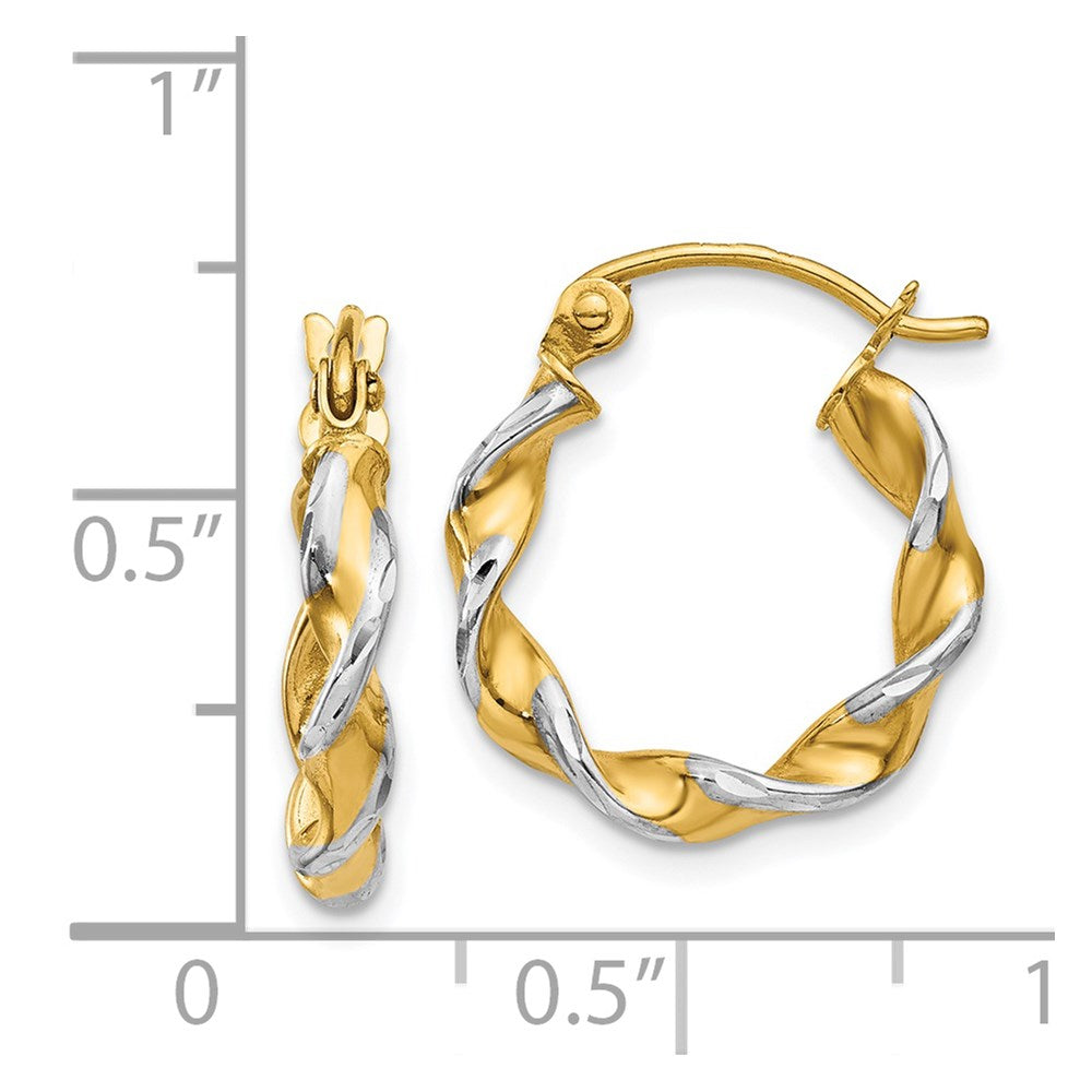 14K Two-Tone Gold Polished 2.75mm Fancy Twisted Hoop Earrings