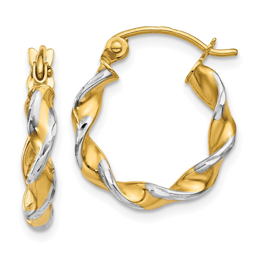 14K Two-Tone Gold Polished 2.75mm Fancy Twisted Hoop Earrings