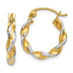 14K Two-Tone Gold Polished 2.75mm Fancy Twisted Hoop Earrings